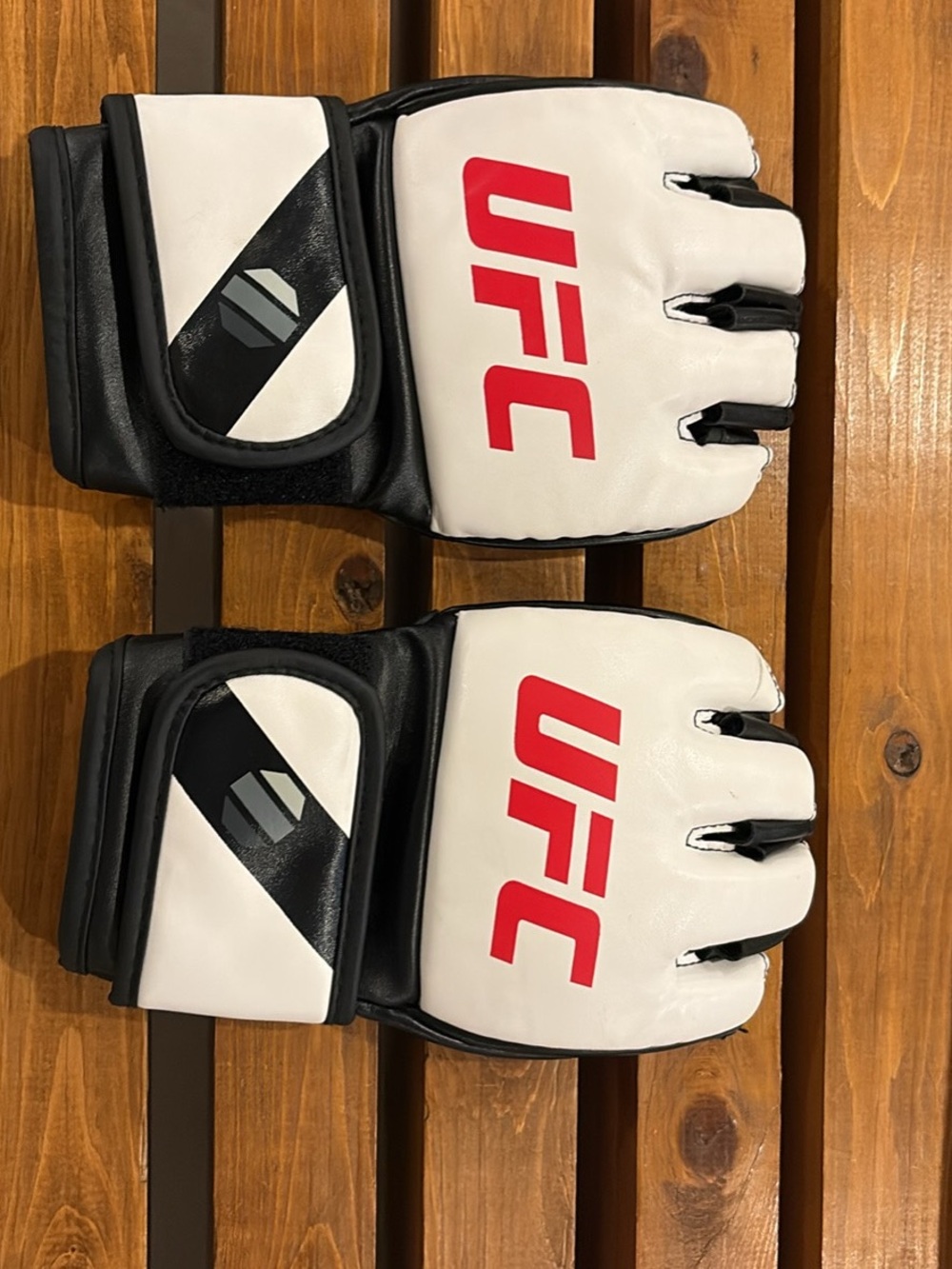 UFC White and Black MMA Grappling Gloves with Red Logo
